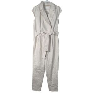 Anthropologie Jumpsuit Womens US 6 Beige Sleeveless Belted Wide Leg Utility Chic